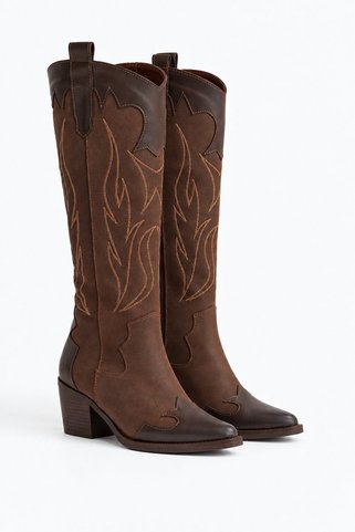 by selvi Lukka Shoes Valeria Kadın Taba Kahve Nubuk Nakışlı Kovboy Western Dallas Çizme