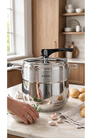 Cooker Lara 13 Litre İndüksiyon Uyumlu Paslanmaz Çelik Büyük Boy Düdüklü Tencere