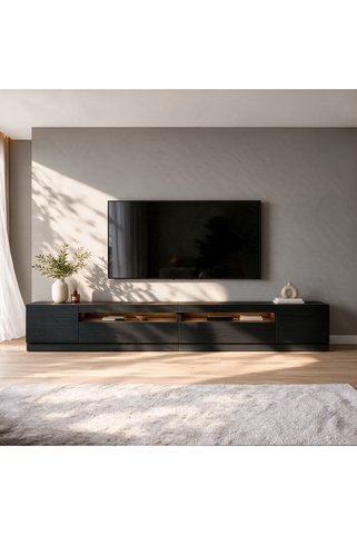 İNARCH DİZAYN Arya T008 LED Işıklı Modern TV Sehpası Seti - 4 Kapaklı, 240 cm, Ahşap Siyah