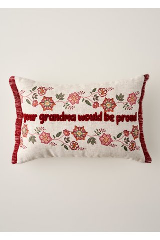 Bella Maison Grandma Şerit Püsküllü Punchlı Dekoratif Yastık Kılıfı Ekru (35x50 cm)