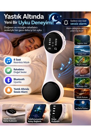 Epilons Sessiz Alarm Bluetooth Uyku Hoparlörü Yastık Altı Kullanım Rahatlatıcı Sesler 8 Saat Kesintisiz Müzi