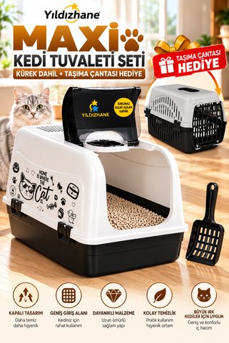 Yıldızhane Kapalı Maxi Kedi Tuvalet Kabı Üsten Açılır + Taşıma Kabı Ve Kürek