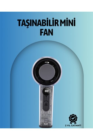 Eco Lounge Şeffaf Kasa El Fanı | 5V 2A | 100 Kademeli Hava Akışı | Type-C Girişli