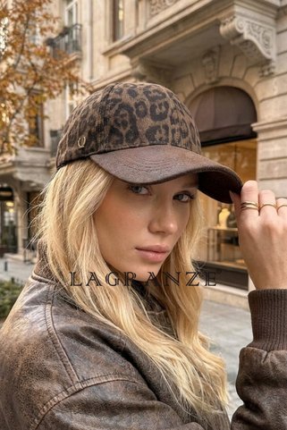 LAGRANZE Kadın Runway Leopar Desenli Lüks Dokulu Nubuk Siperli Şapka
