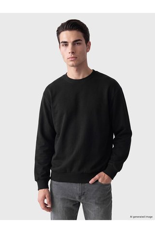 LC Waikiki Siyah Bisiklet Yaka Erkek Kalın Sweatshirt