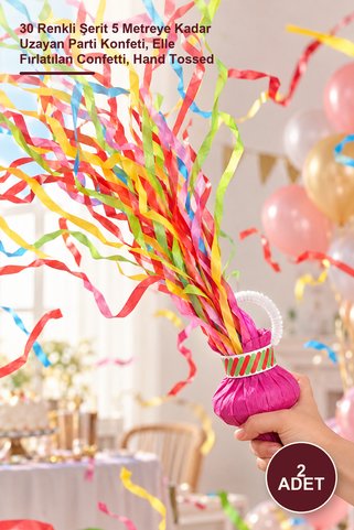 Yenilig 2 Adet El Atılan Konfeti – 30 Renkli Şerit 5 Metreye Kadar Uzayan Parti Konfeti, Elle Fırlatılan Confetti, Hand Tossed