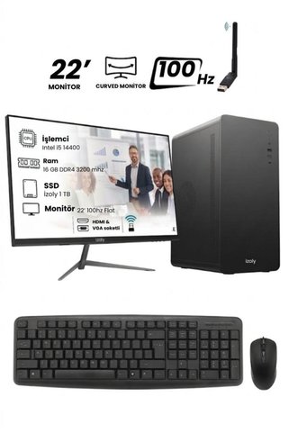IZOLY B502-X İ5-14400 16GB 1TB M.2 SSD 22" Monitör Masaüstü Oem Paketi