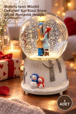 Yenilig 1 Adet Sevgili Temalı Kar Küresi – Motorlu Işıklı Müzikli Dekoratif Kar Süsü Snow Globe Romantik Hediye
