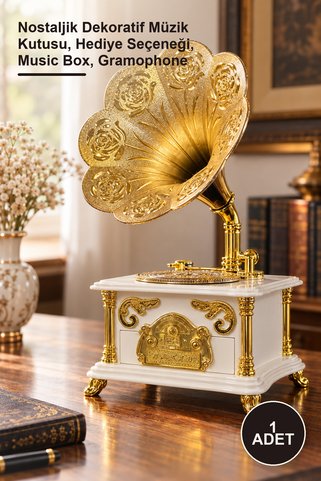 Yenilig 1 Adet Büyük Gramafon Müzik Kutusu – Nostaljik Dekoratif Müzik Kutusu, Hediye Seçeneği, Music Box, Gramophone