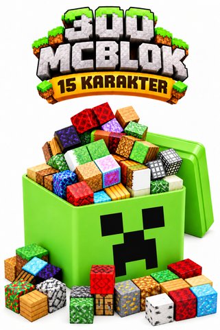 McBlok Creeper Kutulu Minecraft Manyetik Blok Seti - 300 Parça + 15 Karakter