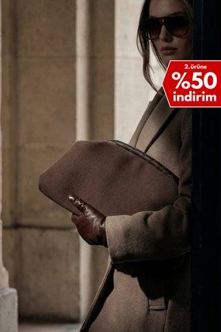 Berlesi Acı Kahve Süet Deri Portföy Clutch Çanta