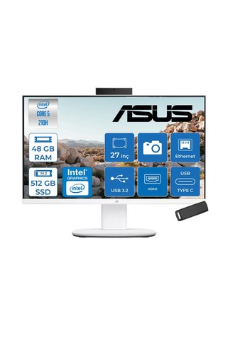 ASUS V470VAK Intel® Core™ 5 210H 4.8ghz 48GB Ddr5 512GB SSD 27" Fhd 100HZ 300NITS Srgb: %100 Freedos Beyaz Allınone Bilgisayar 27C516512W0DF17+ZETTAUSBBELLEK
