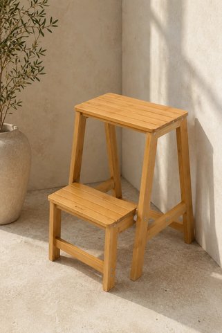 Tutku Home Ekya Bambu Portatif 2 Katlı Basamak & Tabure