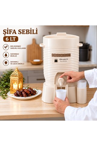 Masfitech Şifa Sebili 6 Litre Su Sebili – Musluklu Bardak Hazneli Su ve İçecek Sebili