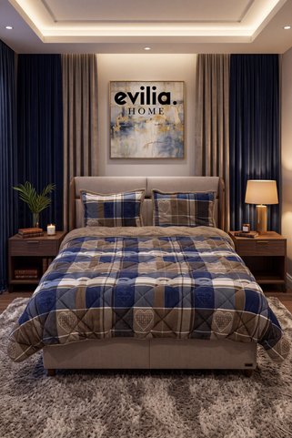 Merinos Comforter Çift Kişilik Yorgan Seti İndigo