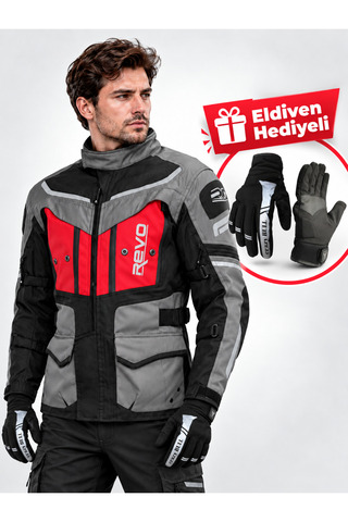 KIYAK MOTO STORK Kırmızı 4 Mevsim Korumalı Motosiklet Montu Rider Set – Eldiven Hediyeli
