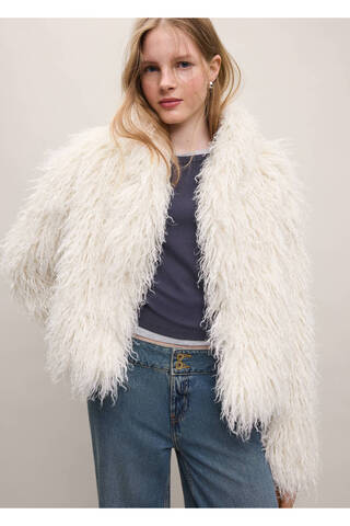 Mango Teen Kürk görünümlü oversize palto