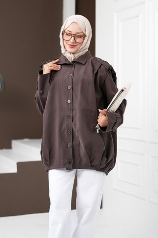 İmajButik Kahverengi Omuz Apoletli Oversize Astarlı Ceket