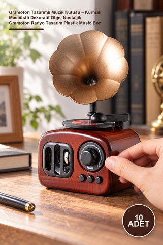 Yenilig 10 Adet Gramofon Tasarımlı Müzik Kutusu – Kurmalı Masaüstü Dekoratif Obje, Nostaljik Gramofon Radyo Tasarım Plastik Music Box