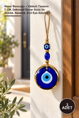 Yenilig 3 Adet Nazar Boncuğu – Yaldızlı Tasarım 7 CM, Dekoratif Duvar Süsü Ve Askılık, Nazarlık, Evil Eye Amulet