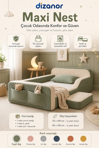 Dizanor Maxi Nest Tek Kısa Yan Kenarlı Montessori Yatak Seti