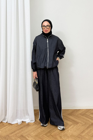 Melike Tatar Şeritli Denim Takım 32-2201