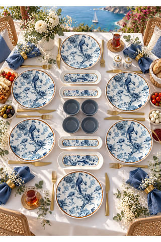 Yiğit Seramik Züccaciye Blue Kitchen 6 Kişilik 14 Parça Kahvaltı Takımı