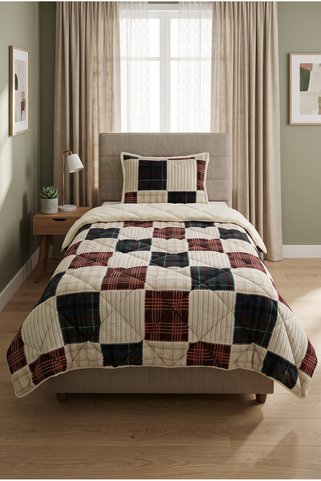 Merinos Comforter Tek Kişilik Yorgan Seti Renkli Kareli