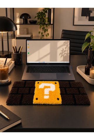 Nova Hobi Atölyesi Tufting Klavye Pedi Desk Mat – El Yapımı Soru İşareti Tasarımlı Masa Pedi