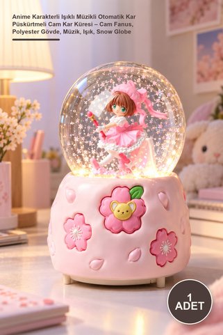 Yenilig 1 Adet Anime Karakterli Işıklı Müzikli Otomatik Kar Püskürtmeli Cam Kar Küresi – Cam Fanus, Polyester Gövde, Müzik, Işık, Snow Globe