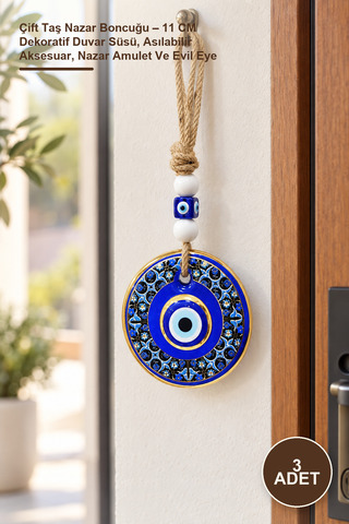 Yenilig 3 Adet Çift Taş Nazar Boncuğu – 11 CM Dekoratif Duvar Süsü, Asılabilir Aksesuar, Nazar Amulet Ve Evil Eye