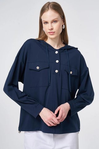 KYR Kapüşonlu Rayon Sweatshirt Koyu Lacivert