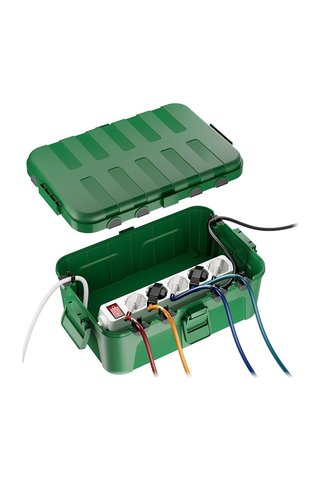 Greentech Dış Mekan Su Geçirmez Priz ve Kablo Bağlantı Kutusu, IP54, 6 Girişli, 32x22x13 cm, Yeşil / GT-PK12