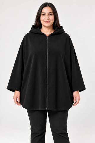 Curvy Trend Büyük Beden Kapşonlu Fermuarlı Polar Ceket