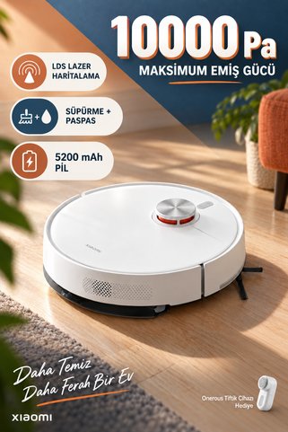 Xiaomi S40 Robot Süpürge 10000 Pa 5200 mAh Bataryalı Lazer Navigasyonlu Mobil Uygulama Kontrollü Beyaz + Tiftik Cihazı(Onerous)