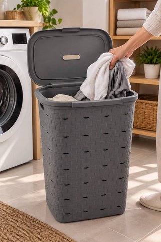 Bayev Softline Gri 60 Lt Kirli Çamaşır Sepeti - Kapaklı Çamaşır Sepeti