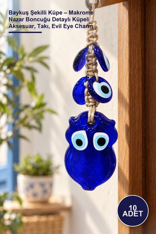 Yenilig 10 Adet Baykuş Şekilli Küpe – Makrome Nazar Boncuğu Detaylı Küpeli Aksesuar, Takı, Evil Eye Charm