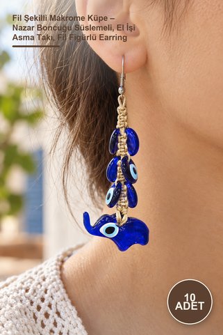 Yenilig 10 Adet Fil Şekilli Makrome Küpe – Nazar Boncuğu Süslemeli, El İşi Asma Takı, Fil Figürlü Earring