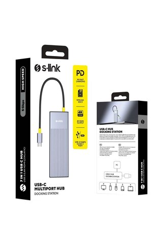S-LINK SW-U709 9 IN 1 Gri Metal 4K 60HZ HDMI 100W PD, RJ45 Gigabit, 3XUSB 3.2, Sd/tf Typec