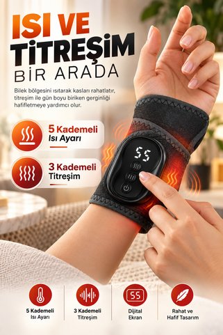 Merwish Isıtmalı ve Titreşimli Bileklik 5 Kademeli Isı 3 Kademeli Titreşim Dijital Ekranlı Şarjlı Bilek Destek Bandı