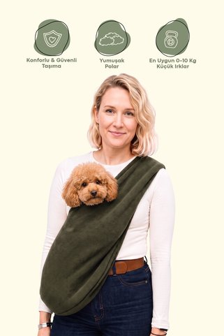 Paw And Hug Haki Köpek Polar Taşıma Çantası Ana Kucağı – Omuzdan Taşınabilir Kışlık– Yumuşak ve Sıcak