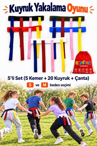 Oyunlamak Kuyruk Yakalama Oyunu '' S BEDEN '' | 5'li Set (5 Kemer + 20 Kuyruk + İp Büzgülü Çanta)