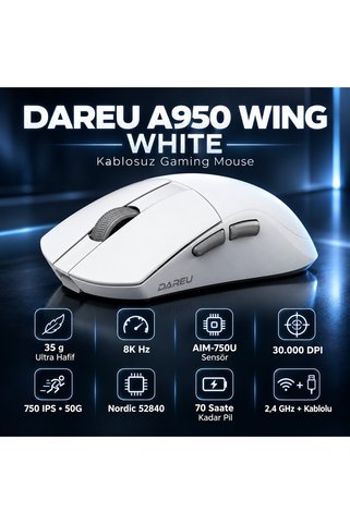 DAREU A950 WING White 8K Hz AIM-750U Sensör Kablosuz Gaming Mouse