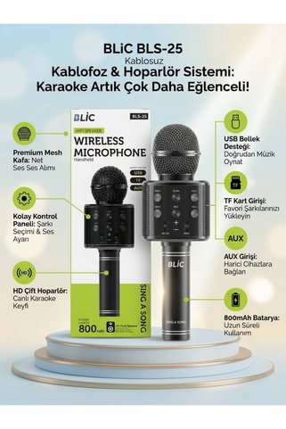 Lisinya 800mAh Bataryalı Taşınabilir Kablosuz Karaoke Hoparlörlü Mikrofon -