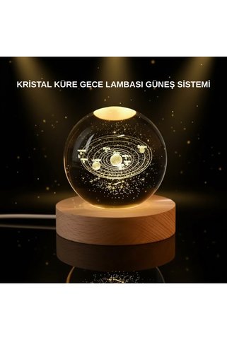 Marsilyan LED Işıklı Kristal Küre Ahşap Standlı Dekoratif Gezegen Model AKL48JD5