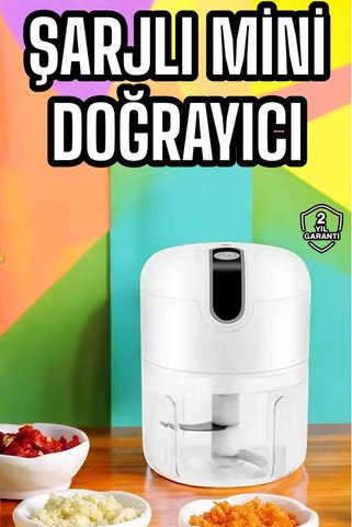 Marsilyan Şarjlı Portatif Doğrayıcı Mini Pratik Rondo El Doğrayıcı Üç Bıçaklı Çelik Bıçaklı AKL48JD5
