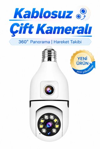 BRAVİON Duya Takılan WiFi Güvenlik Kamerası Çift Lens 360° Panoramik Hareket Algılama Gece Görüşü Çift Yönlü Ses