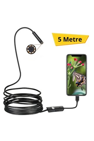 AKILLI 5 Metre Android Telefon Uyumlu 6 LED Işıklı Su Geçirmez Endoskop / Boroskop Yılan Kamera HD