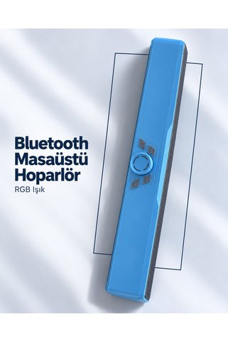 USB Bellek ve TF Kart Destekli Şarj Edilebilir Bluetooth Masaüstü Hoparlör Mavi