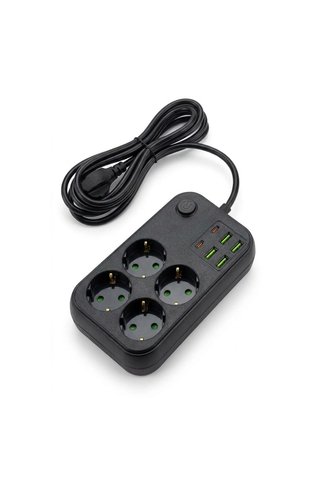 Çoklu Priz Uzatma Kablosu 4 Soket + 4 USB + 2 Type-C – Termal Akım Korumalı, Isıya Dayanıklı, Çocuk